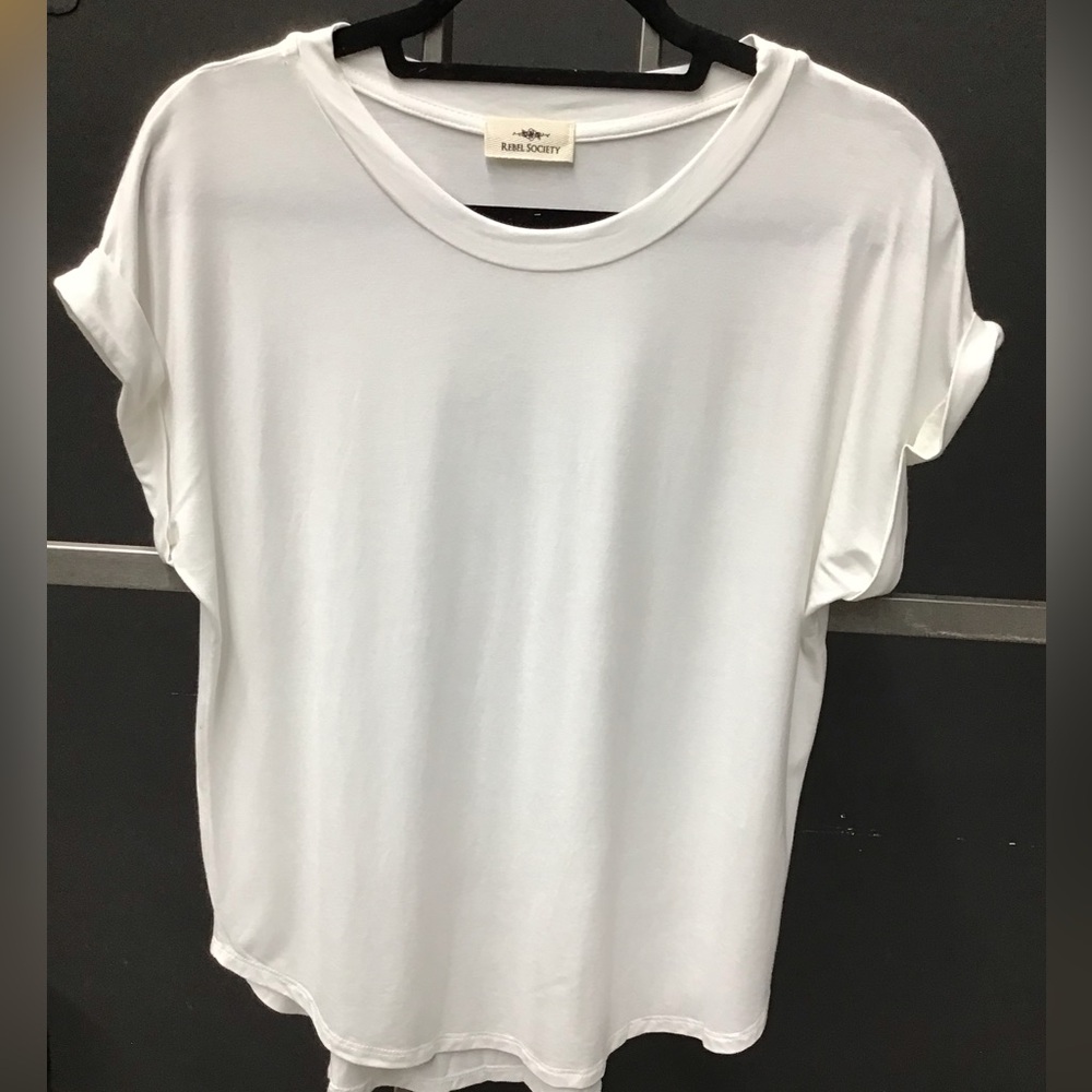 Rebel Society White Basic Cuffed Sleeve Top
